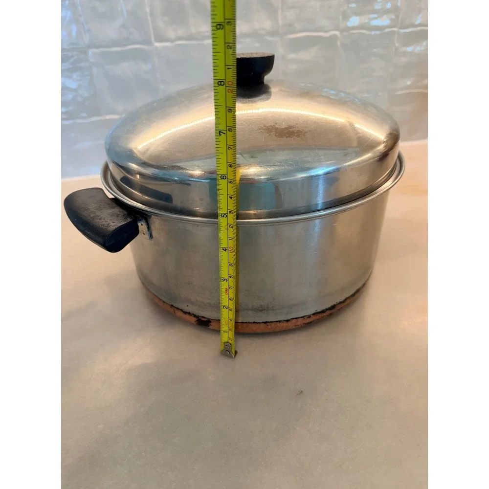 Vintage Revere Ware 1801 Copper Bottom Stock Pot Stainless Steel Lid 9 Inch 4 Qt